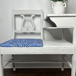 Awesome Phone Bench… Great As A Desk… Freshly Painted And Distressed… Stunning New Fabric