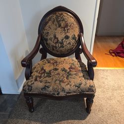 $30 - Antique Wood Armchair – Vintage Floral Upholstery 