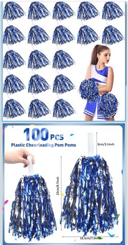 100 Pack Cheerleading Pom Pom Bulk Football Game Cheerleader Pompoms Plastic Cheering Hand Flowers with Handle for Sports Dance Match Team Cheerleadin