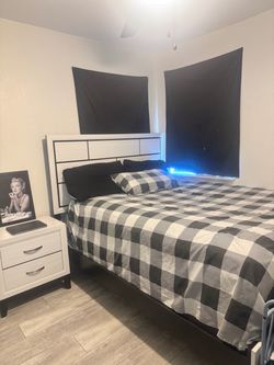 Queen Bed Frame with White Headboard