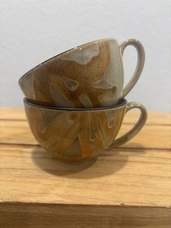 Pier 1 Kioko hand-painted speckled golden floral pattern black interior Teacups!