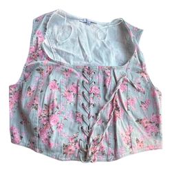 Floral Blāshe Corset Bralette Lace Up Side Zip Crop Top Size Large