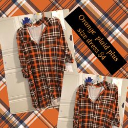 $4 Orange Plaid Plus Size Dress 