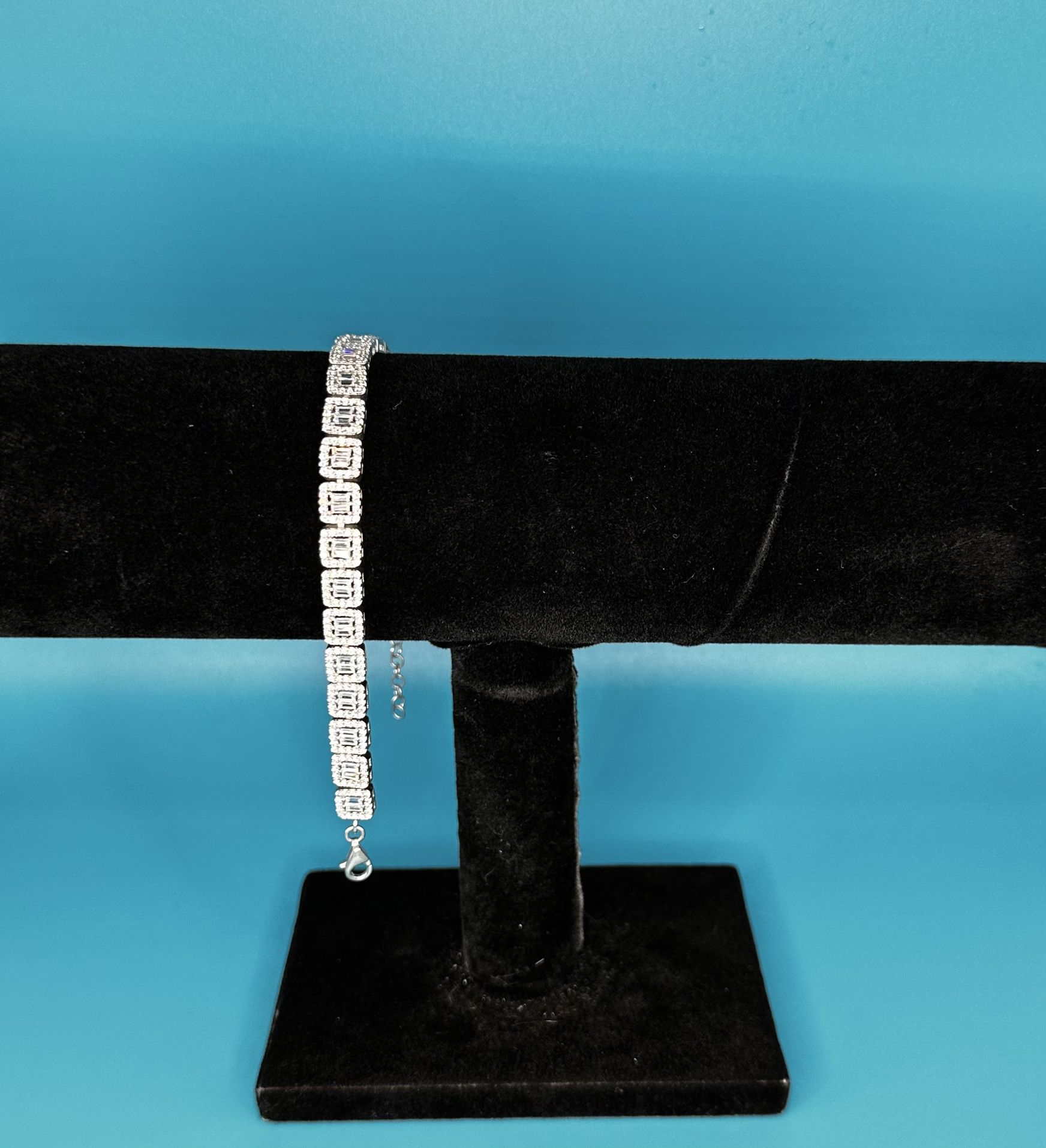 925 Sterling Silver CZ Baguette Anklet/Bracelet 