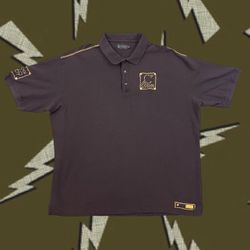 COOGI Mens Brown Yellow Embroidered Basic Short Sleeve Henley Polo Shirt