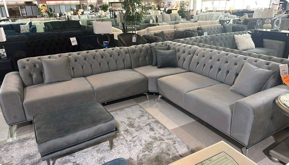 OM• $38 Initial • Brand New Tufted L Shaped Sectional Gray