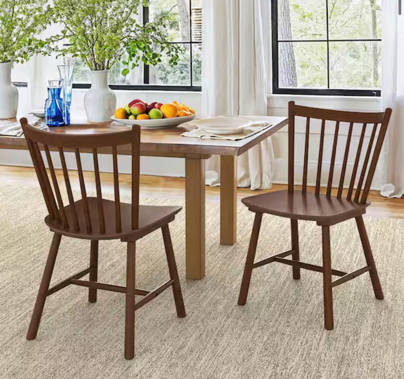 Winston Brown Classic Windsor Dining Chair Solid Wood Farmhouse Dining Chair with Spindle Back Set of 2