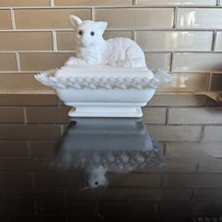 Milk Glass Cat Candy/butter Dish (your choice)