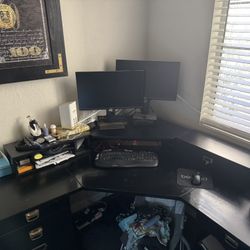 Black & Gold  Pottery Barn corner  desk 