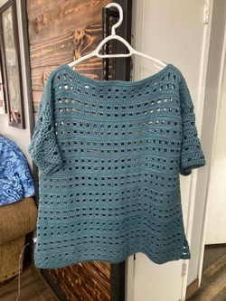Teal Crochet Short Sleeve Top XL