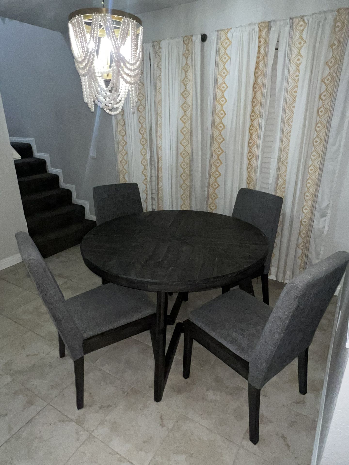 Round Kitchen Dining Table Farmhouse Gray and 4 Chairs