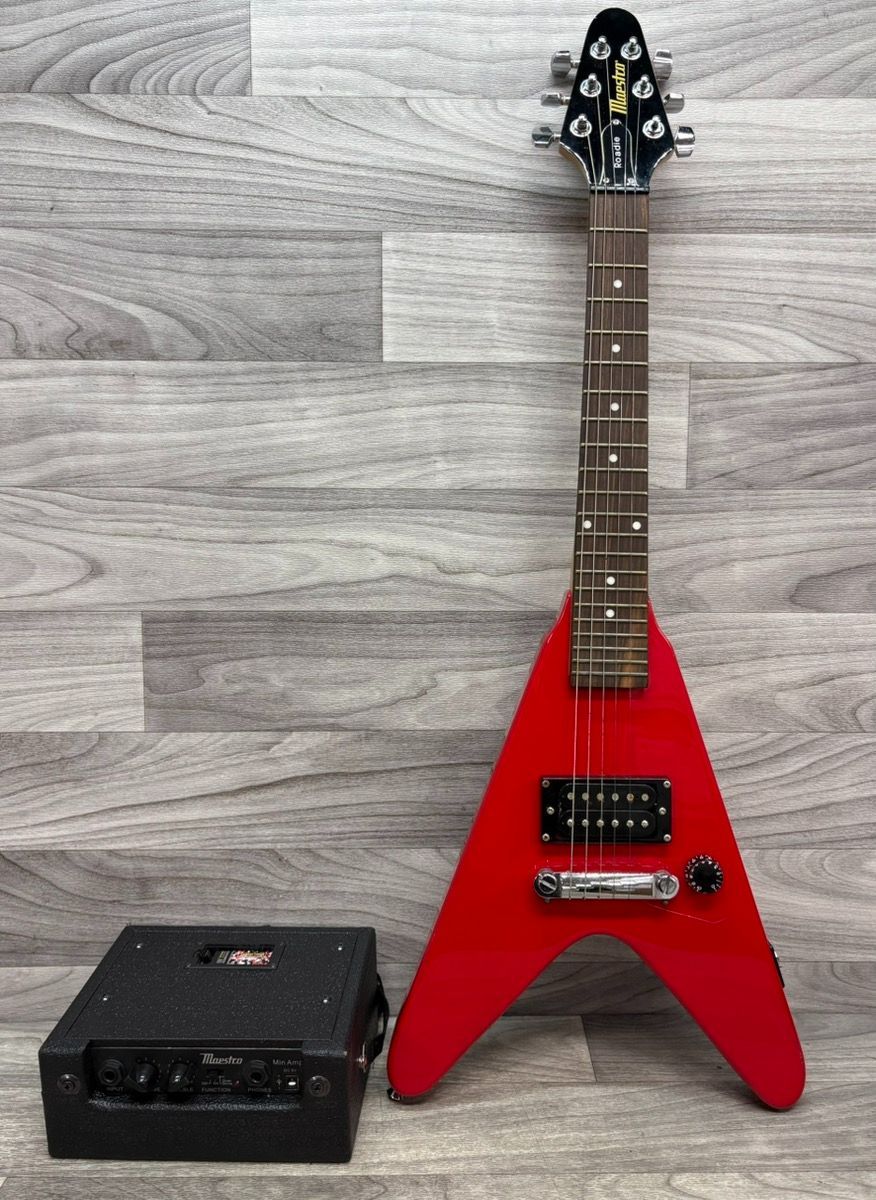 Red V-Body Electric Guitar & Portable Amp Combo – Tested & Working – A1D027080