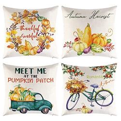 Fall Decor Pillow Covers Fall Decorations for Home 18x18 Set of 4 Thanksgiving Pumpkin Farmhouse Decoration Happy Fall Outdoor Harvest Throw Pillow Co