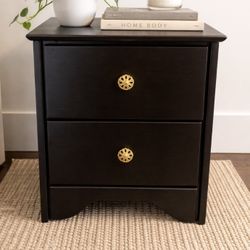 Black 2-Drawer Nightstand / Side Table with Gold Knobs (approx 21” H x 18" D)