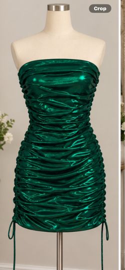 Green Metallic Ruched Strapless Mini Dress