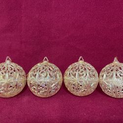 Lot 4 Vintage Iridescent Plastic Filigree Pierced Christmas Balls Ornaments