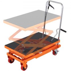 Hydraulic Lift Table Cart, 330lbs Capacity 50" Lifting Height, Manual Double Scissor Lift Table with 4 Wheels and Non-slip Pad, Hydraulic Scissor Cart