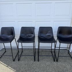 4 Faux Leather Armless Kitchen Dining Chair Bar Stool with Metal Legs