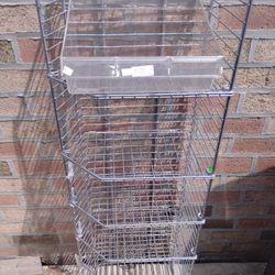 Metal Wire Store Fixture with adjustable Shelves for Store Use, Garage, Pantry & More. 2 Available each includes 2 bins. 