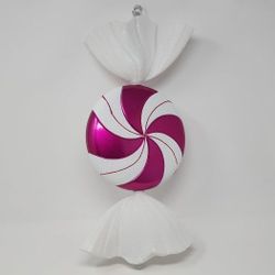 Large Christmas Outdoor Ornament Vickerman 18.5" Cerise-Pink And White Flat Swirl Candy Christmas Ornament