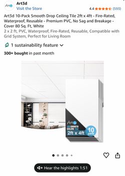 Art3d PVC Smooth Drop Ceiling Tiles 2ft x 4ft 10-Pack - Still sealed!
