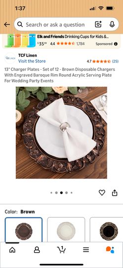 50 Brown Disposable Chargers With Engraved Baroque Rim No