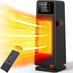 Space Heater, 1500W Electric Heater with Thermostat, 70° Oscillating, 4 Modes,1-12H Timer Portable H