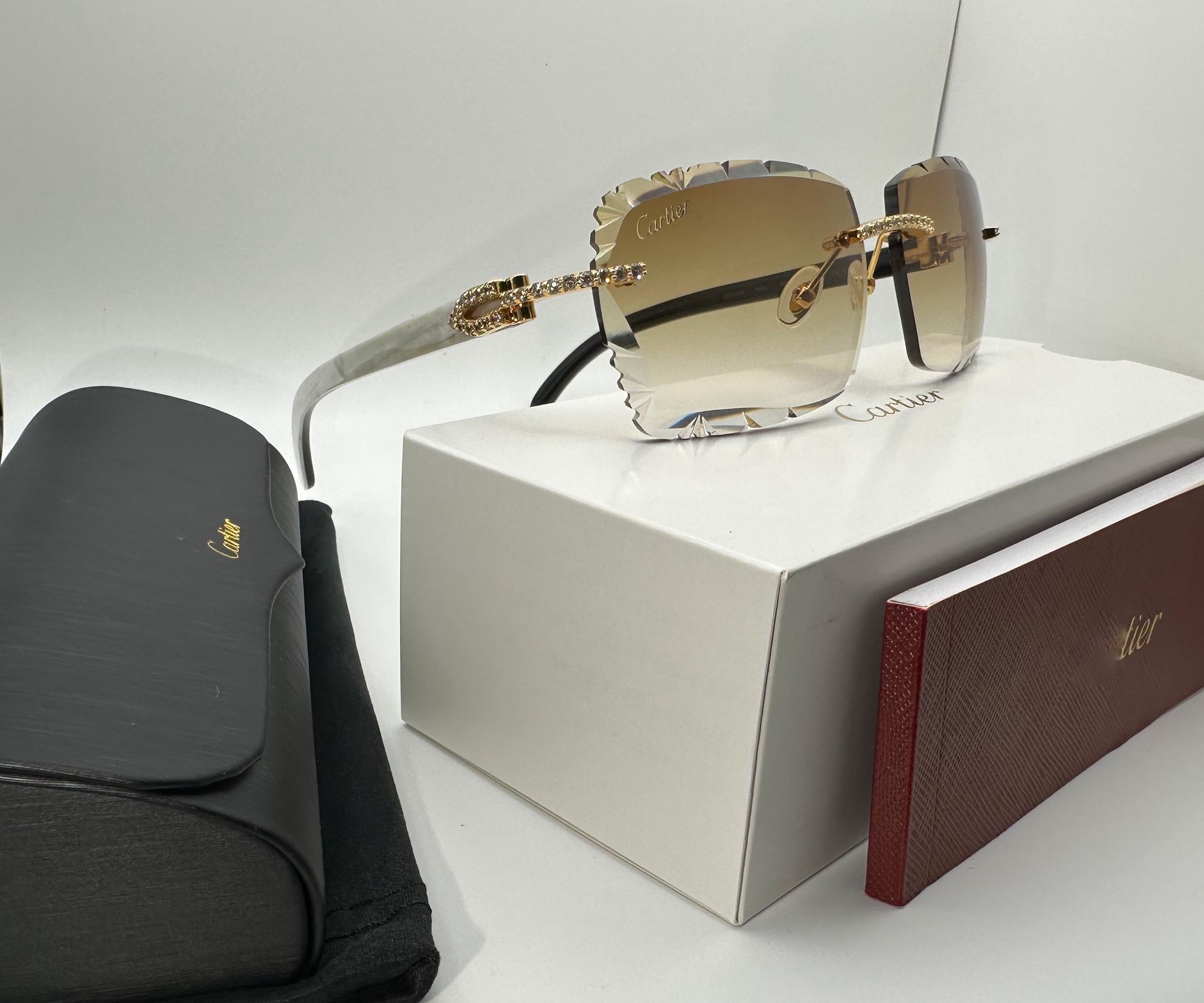 Cartier Diamond Cut Gold/Brown Buffs Buffalo HornMoissanite Glasses PRICE FIRM