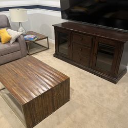 Rustic Wood & Metal Living Room Furniture Set (Coffee, End, Entertainment)