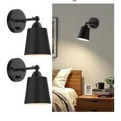 0024: New Dimmable Wall Sconces Set of Two, Bedside Wall Mount Lamp with Rotary Switch, Black Bathroom Vanity Lights with Metal Shade, Hardwired Swing