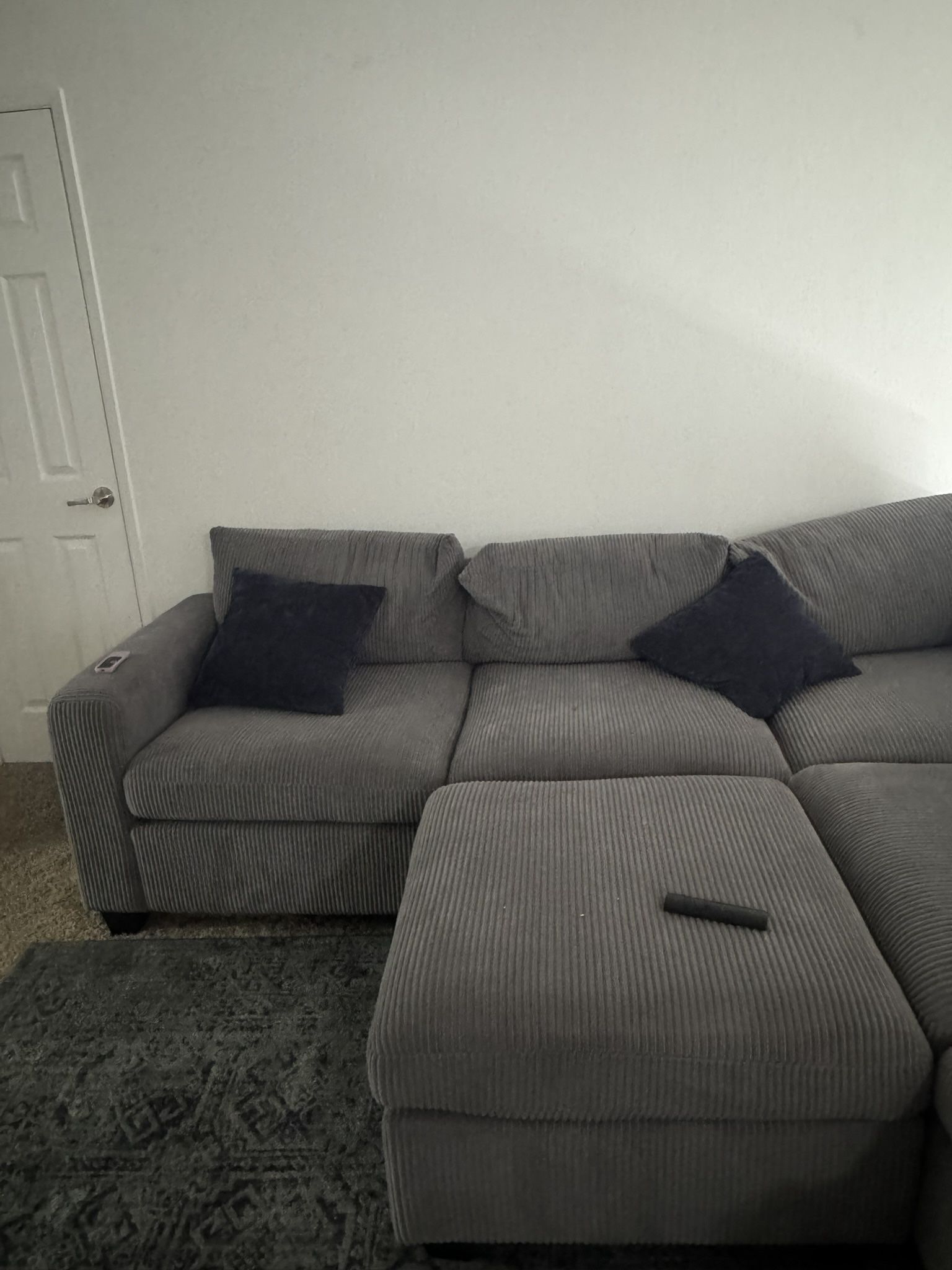 Grey sectional corduroy couch
