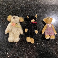 3 Plush Ornaments: a Bear, a Cat & a Dog 