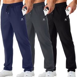 Mens Joggers with Zipper Pockets Open Bottom Sweatpants for Men 3 Pack Lightweight Track Pants Men for Workout,Gym ( please follow my page all brand n