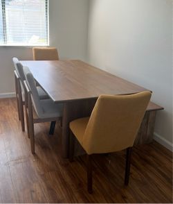 Modern Walnut Dining Set with Bench and 4 Chairs – $600 OBO