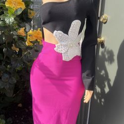 Elegant Black & Pink Dress with Pearl Flower – Size L – Was $100, Now $60 