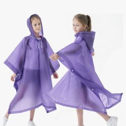  Pack Raincoats for Kids, Kids Reusable Emergency Rain Ponchos with Drawstring Hood for Boys and Girls