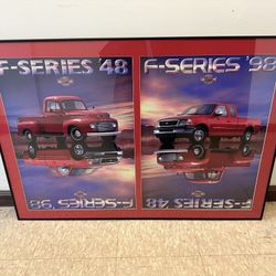 Vintage Ford F-Series 50th Anniversary “ Built Ford Tough “ Framed Posters Wall Art — F-150 F-250 F-350 Super Duty Detroit  Automotive Decor