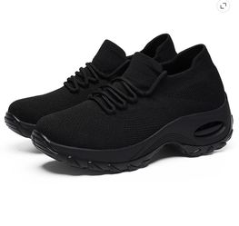 New Black Knit Slip-On Platform Sneakers