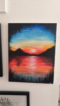 Sunset over the water painting