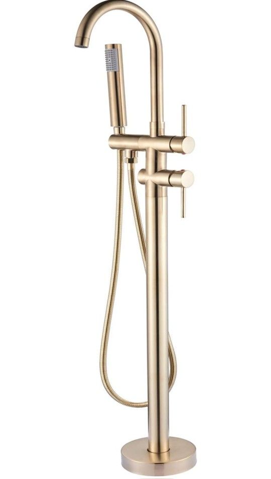 Senlesen Floor Mounted Tub Filler Faucet with Handshower Brushed Gold