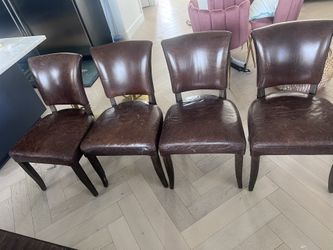 4 Restoration hardware Leather Dining Chairs