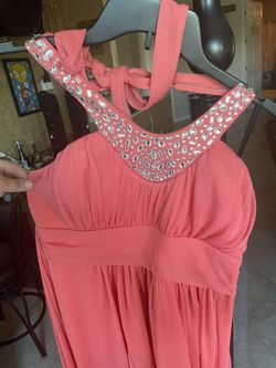 High Low style Coral Formal dress 14W With Rhinestones 