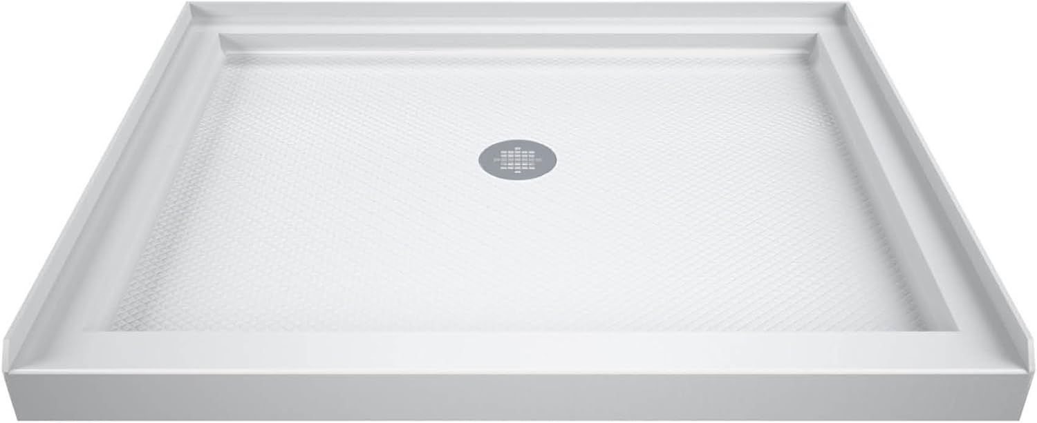 DreamLine SlimLine 42 in. D x 42 in. W x 2 3/4 in. H Center Drain Single Threshold Shower Base in White, DLT-1142420 White 42 inch D x 42 inch W Cente