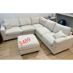 Corduroy Sectional Sofa With Ottoman  - Limited Time Offer 