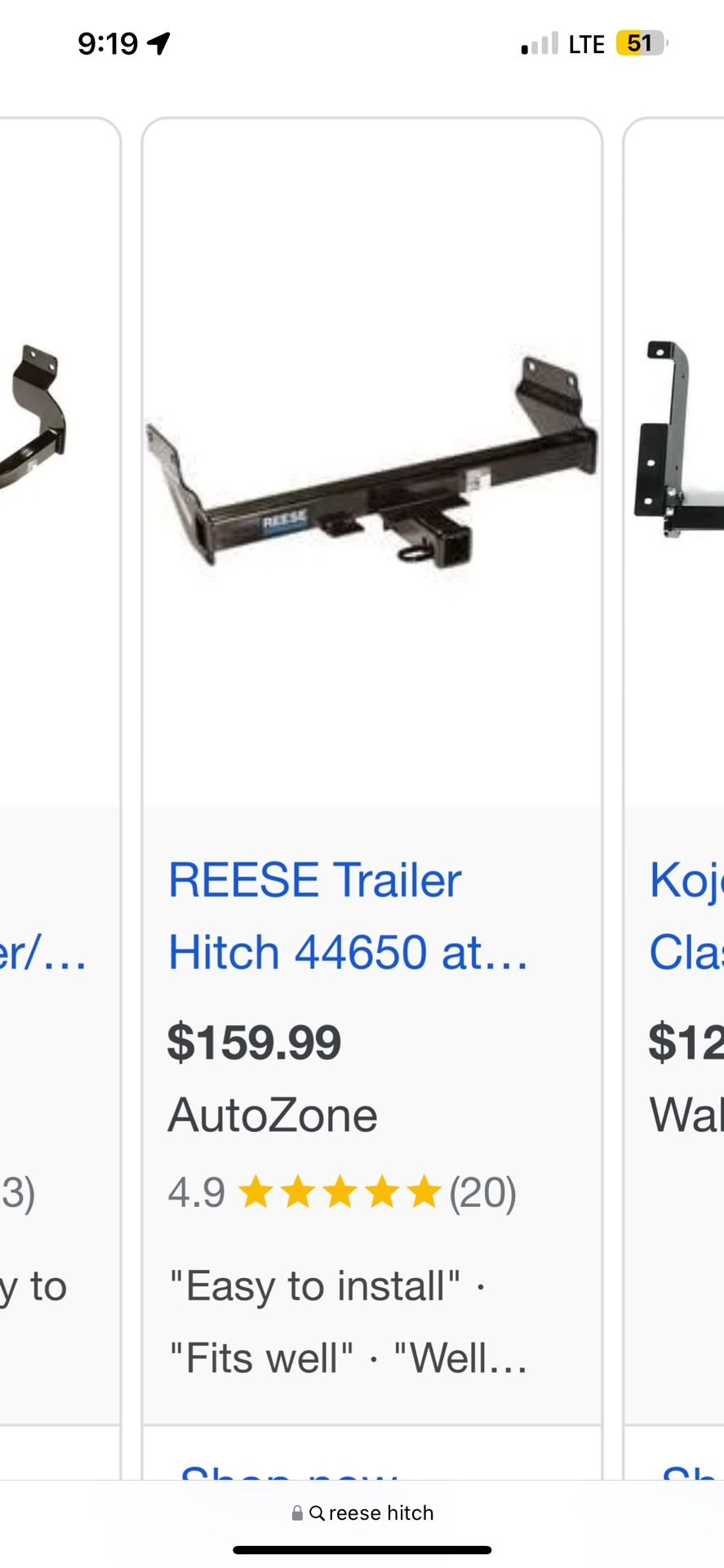 Reese Hitch Towing Assembly