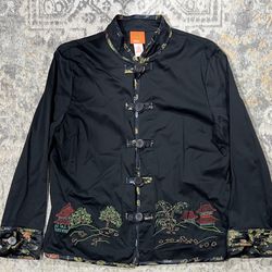 Hearts of Palm Women's Embroidered Black Oriental Kamono Style Jacket Size 14  