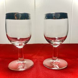 Pair of Vintage Silver Rimmed Wine Glasses