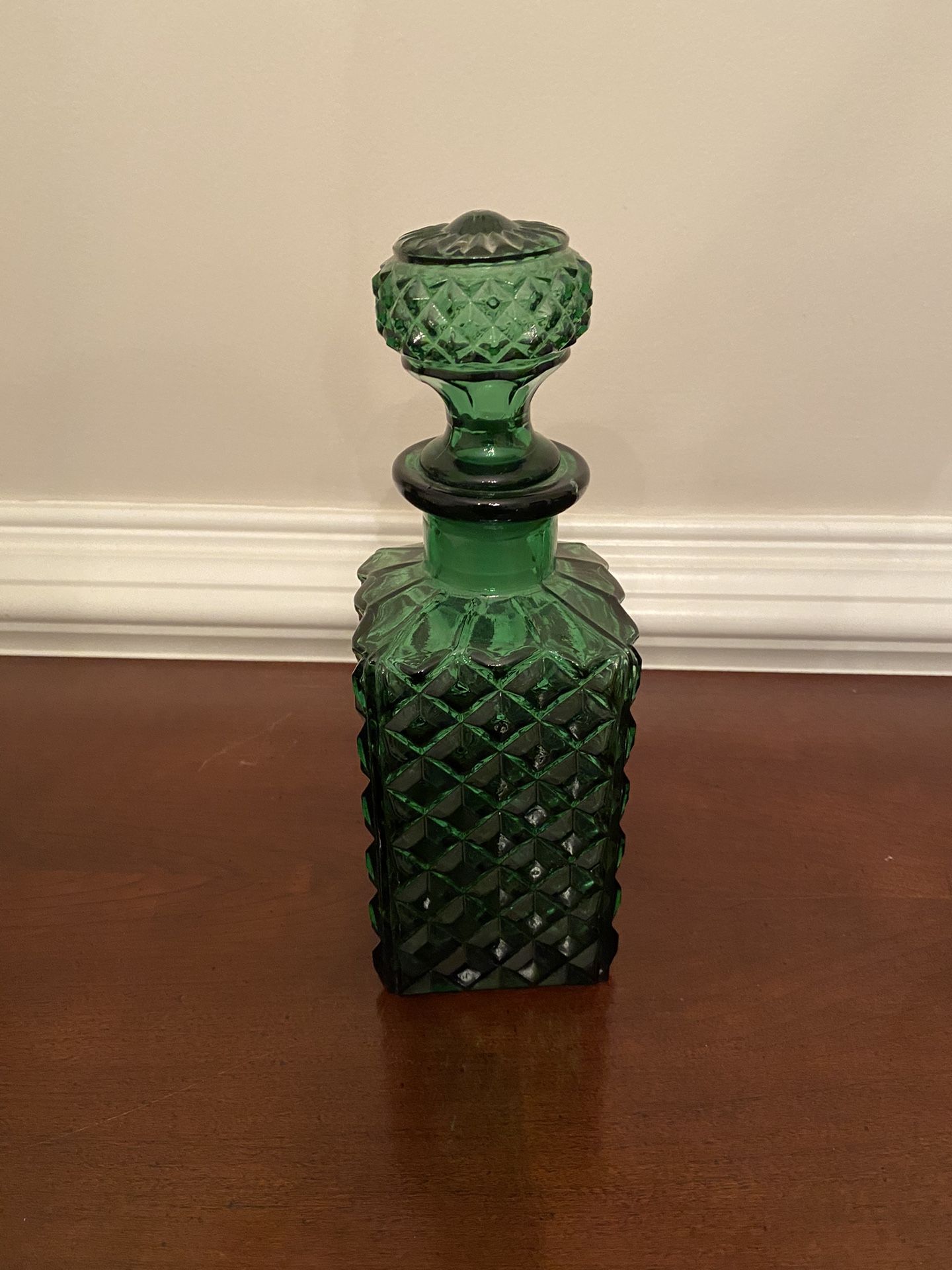 Antique Green Depression Glass Decanter