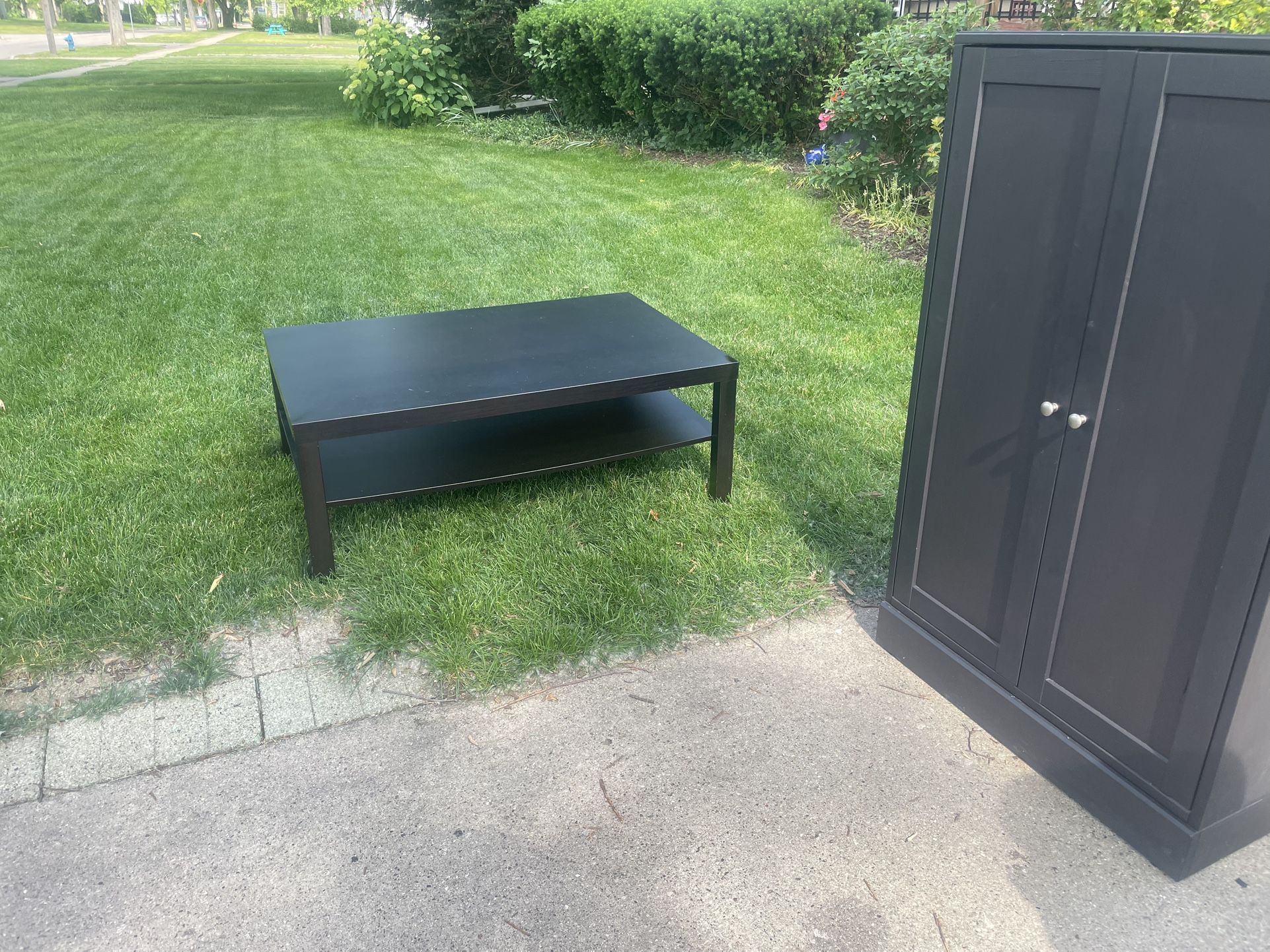 Wooden Coffee Table 18 high, 46 long 31 wide, with bottom shelf, $20
