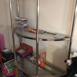 wooden leg,stainless frame,3 glass shelve